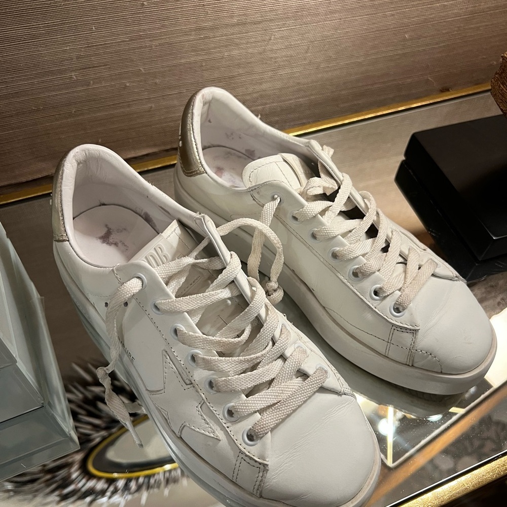 Golden Goose White and Silver Sneakers
